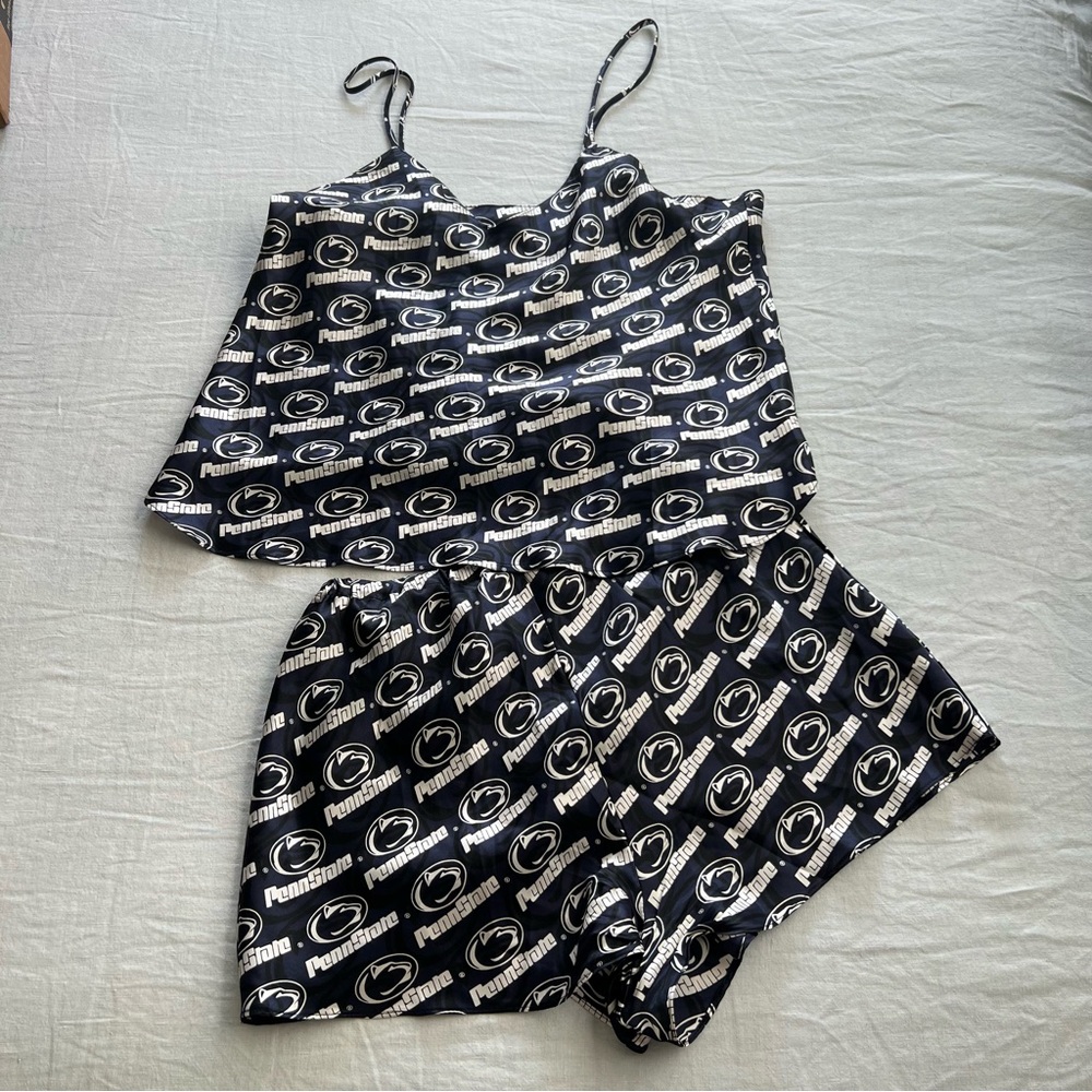Merge Left 100% Silk Penn State Pajama Set Med Like New Collegiate Spirit Wear